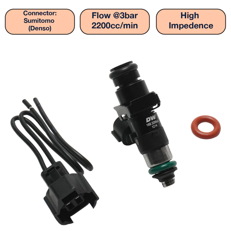 DeatschWerks Universal 2200cc Single Fuel Injector / 48mm Length / 14mm O-Ring Seals
