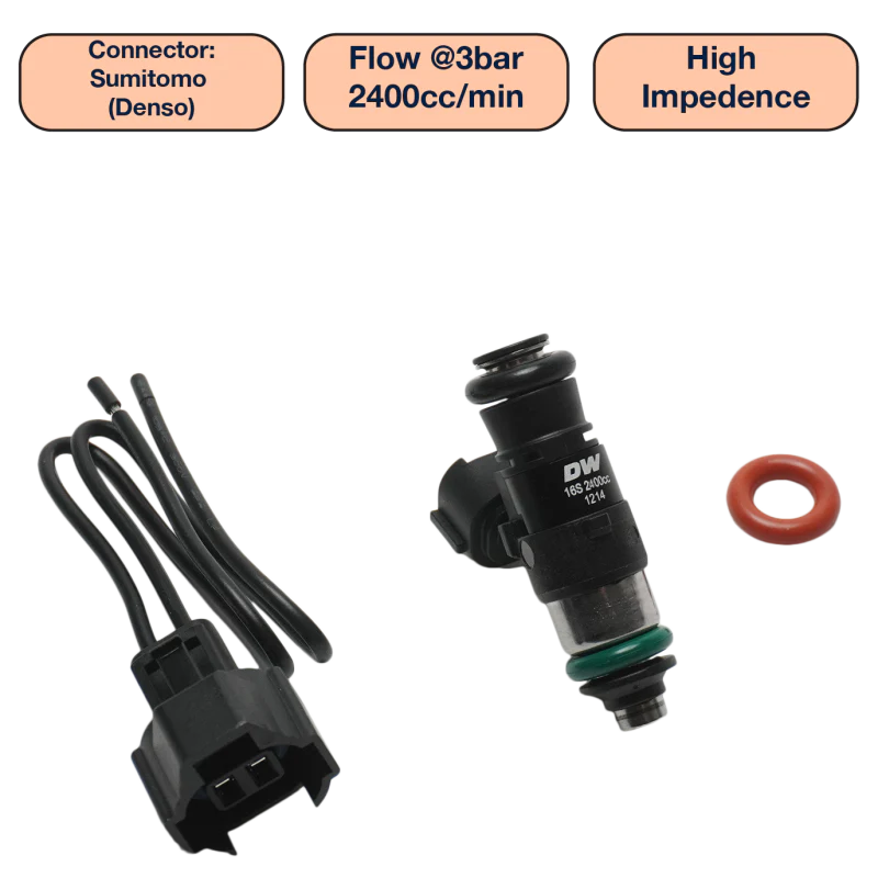 DeatschWerks Universal 2400cc Single Fuel Injector / 34mm Length / 14mm O-Ring Seals