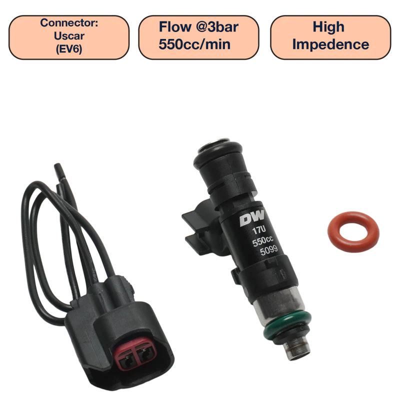 DeatschWerks Universal 550cc Single Fuel Injector / 48mm Length / 14mm O-Ring Seals