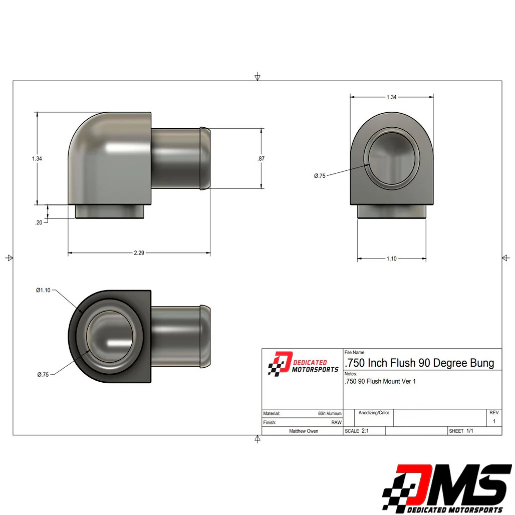 Dedicated Motorsports - .750 Inch Flush Mount 90 Degree Hose barb - Image 4