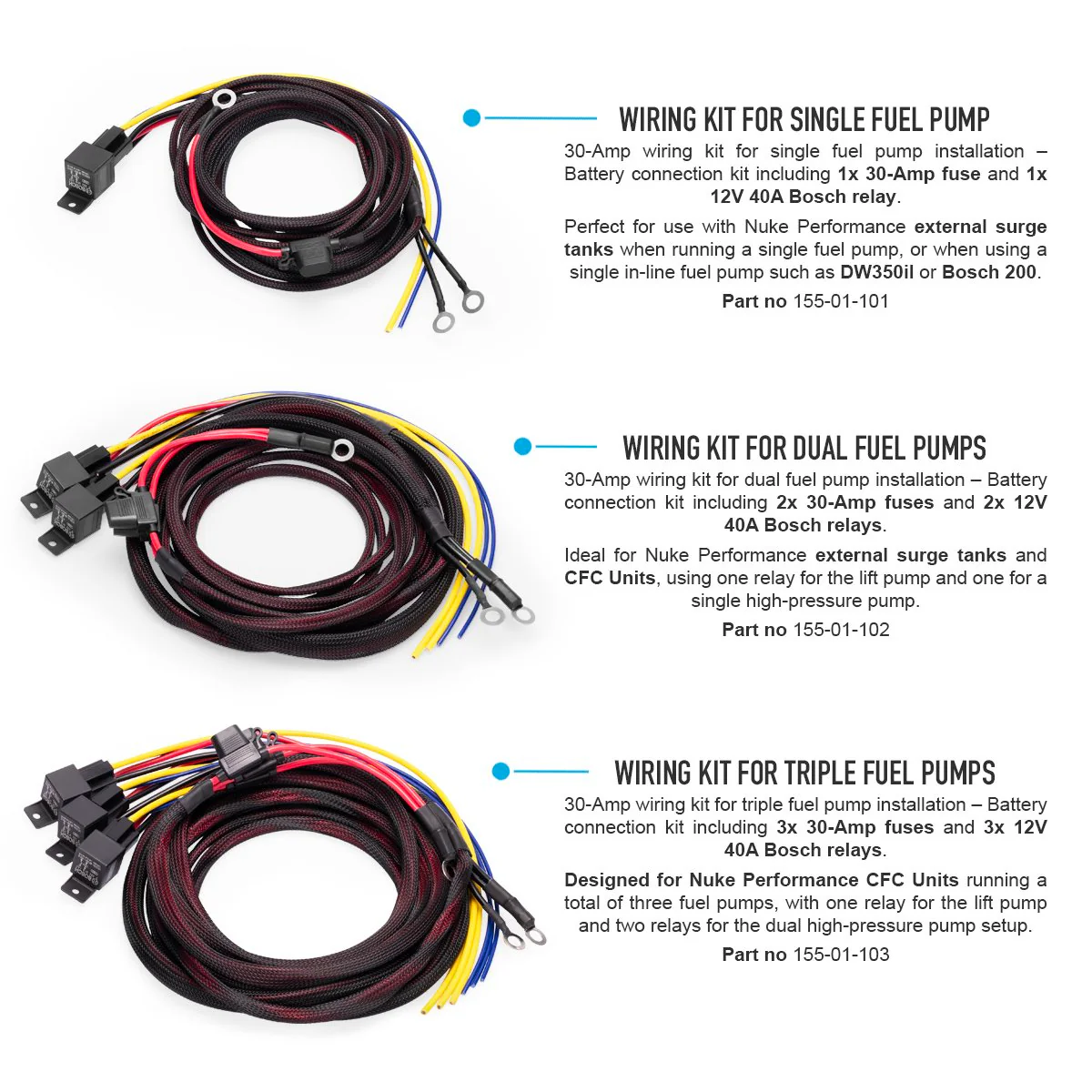 Nuke Performance - Wiring kit for triple fuel pumps, 30-Amp, battery connection - Image 4