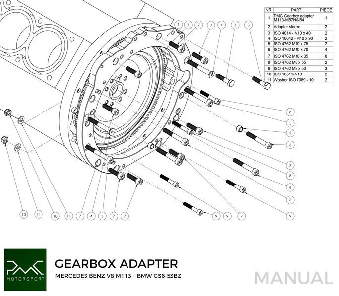 PMC Motorsport - Adapter Kit Mercedes-Benz M113 - BMW M57N2 GS6-53DZ HGU HGK / N54 GS6-53BZ -184mm / 7.25" (P) - Image 5