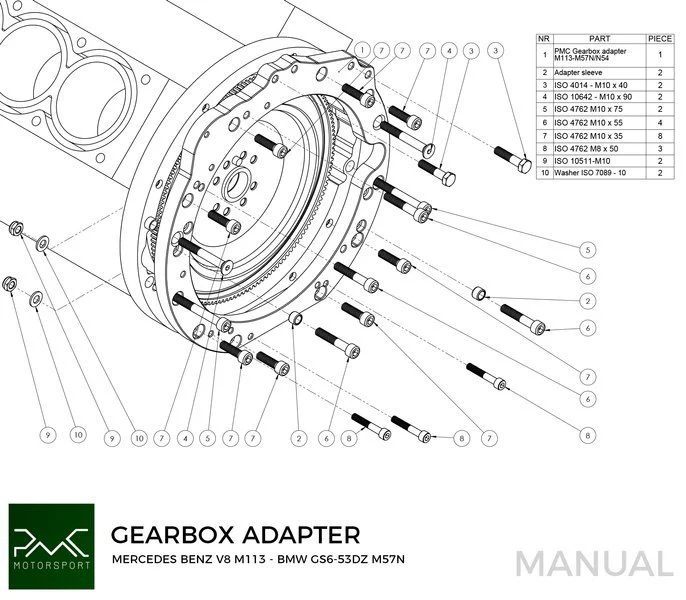 PMC Motorsport - Adapter Kit Mercedes-Benz M113 - BMW M57N2 GS6-53DZ HGU HGK / N54 GS6-53BZ -184mm / 7.25" (P) - Image 6