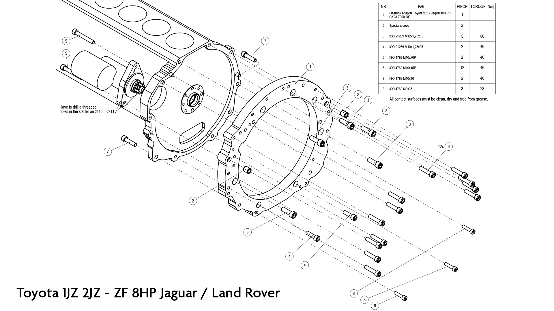 PMC Motorsport - Adapter Toyota JZ 1JZ 2JZ - ZF 8HP Jaguar Land Rover (6-bolt torque converter) - Image 4