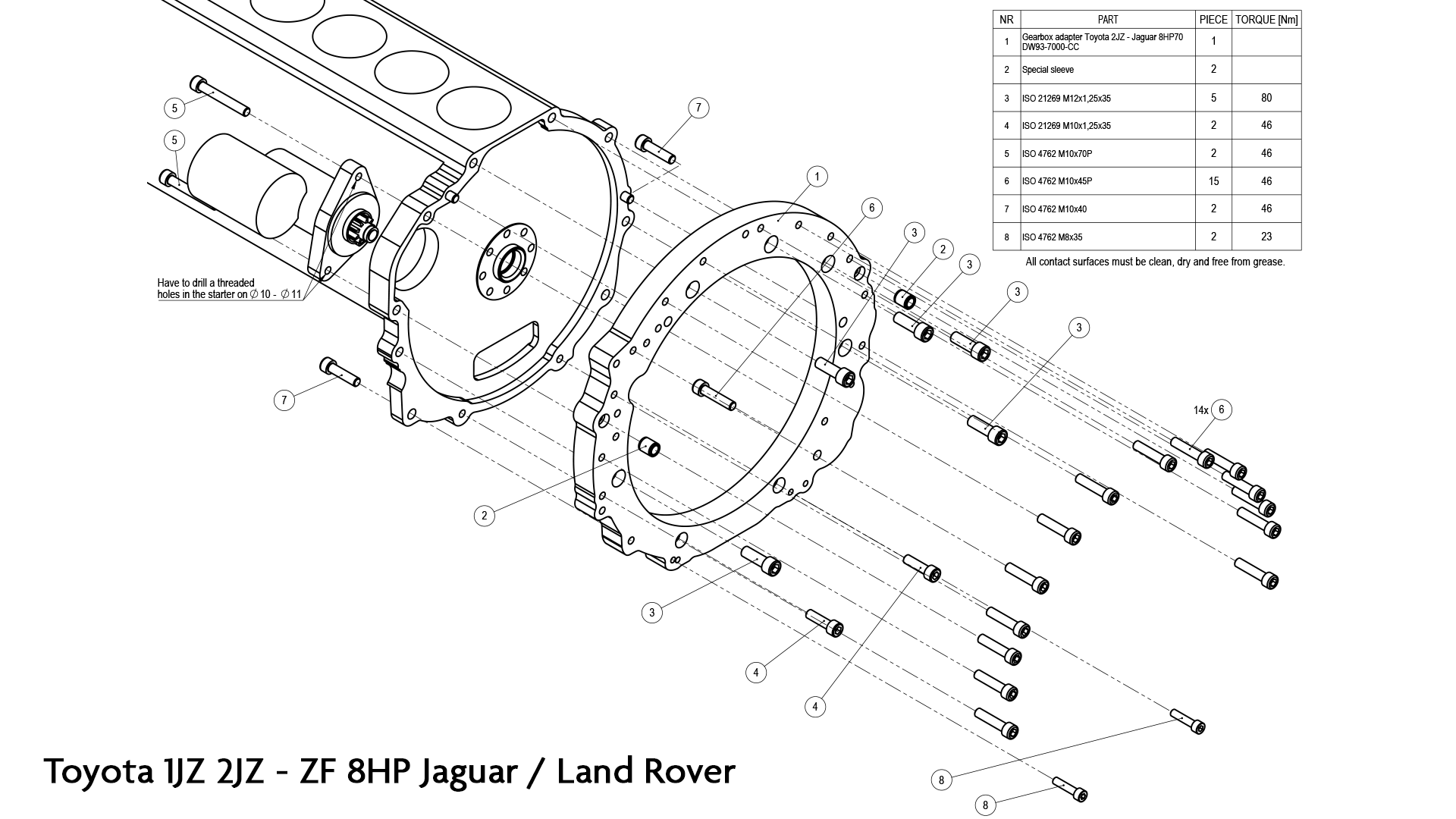 PMC Motorsport - Adapter Toyota JZ 1JZ 2JZ - ZF 8HP Jaguar Land Rover (6-bolt torque converter) - Image 5