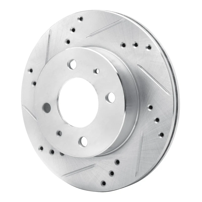 R1 00-02 Hyundai Accent Front Left Drilled & Slotted Silver Brake Rotor - Image 3