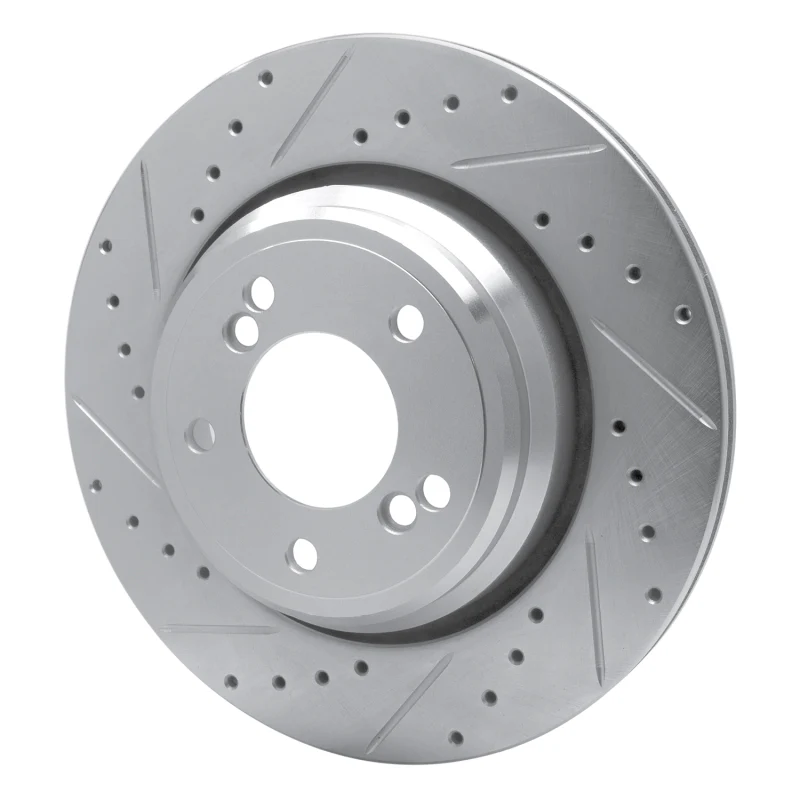 R1 00-06 BMW M5 Rear Left Drilled & Slotted Silver Brake Rotor - Image 2