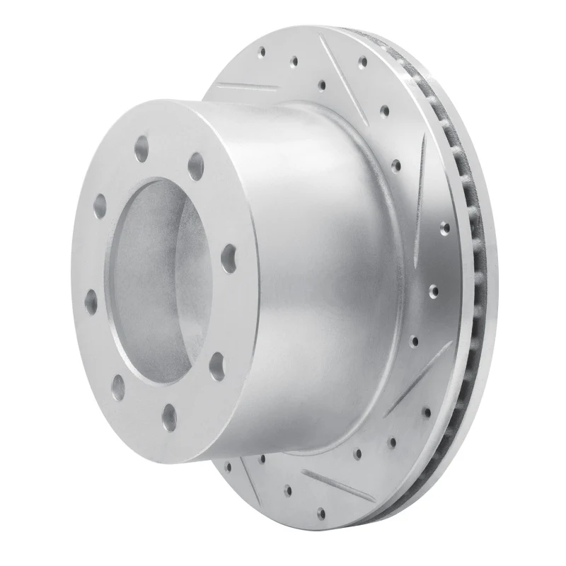 R1 01-10 Chevrolet Silverado 3500 HD Rear Right Drilled & Slotted Silver Brake Rotor - Image 2