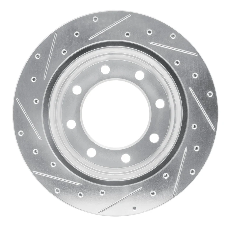 R1 01-10 Chevrolet Silverado 3500 HD Rear Right Drilled & Slotted Silver Brake Rotor - Image 5