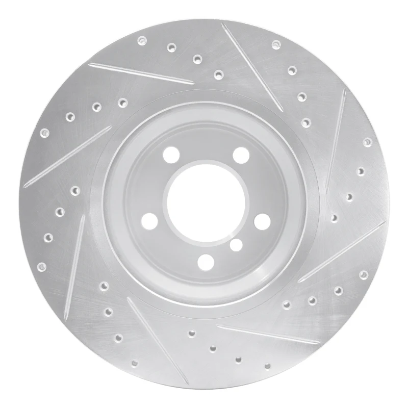 R1 02-08 BMW 745LI Front Left Drilled & Slotted Silver Brake Rotor - Image 3