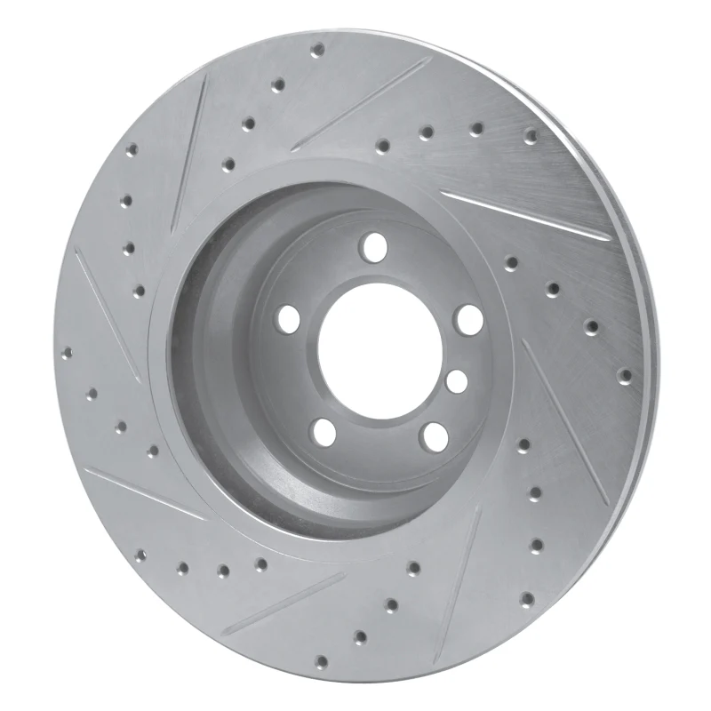 R1 02-08 BMW 750LI Front Right Drilled & Slotted Silver Brake Rotor - Image 3