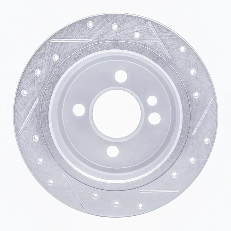 R1 02-15 Mini Cooper Clubman Rear Left Drilled & Slotted Silver Brake Rotor - Image 3