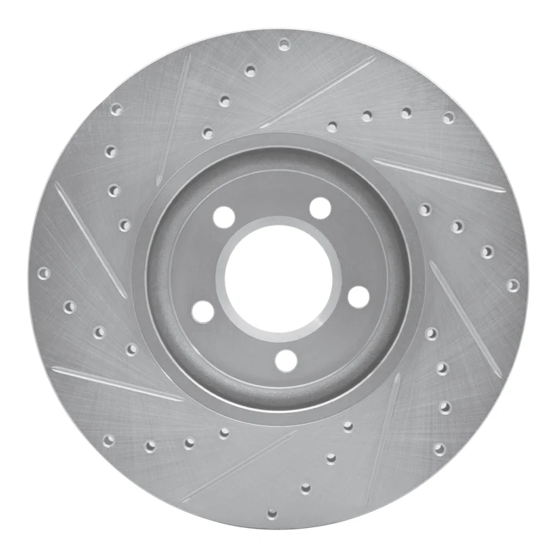 R1 03-05 Jaguar VanDEN PLAS Front Right Drilled & Slotted Silver Brake Rotor - Image 2