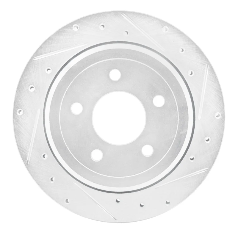 R1 03-11 Ford Crown Victoria Rear Right Drilled & Slotted Silver Brake Rotor