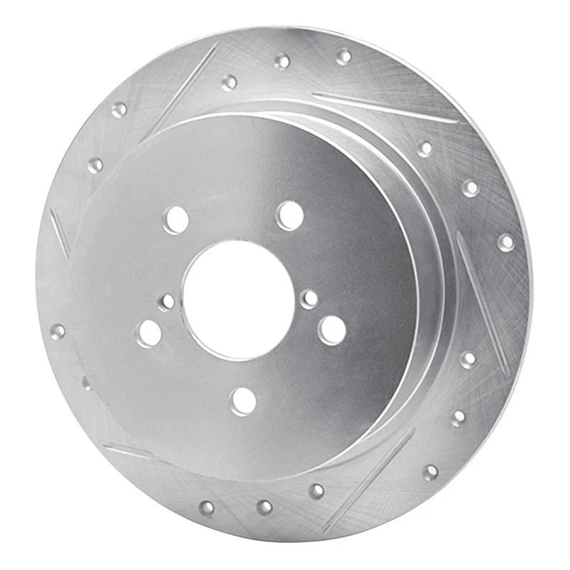 R1 05-09 Subaru Outback Rear Left Drilled & Slotted Silver Brake Rotor - Image 3