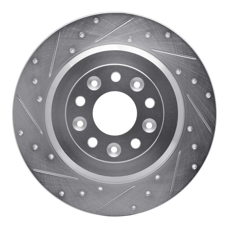R1 05-19 Ford Explorer Rear Left Drilled & Slotted Silver Brake Rotor