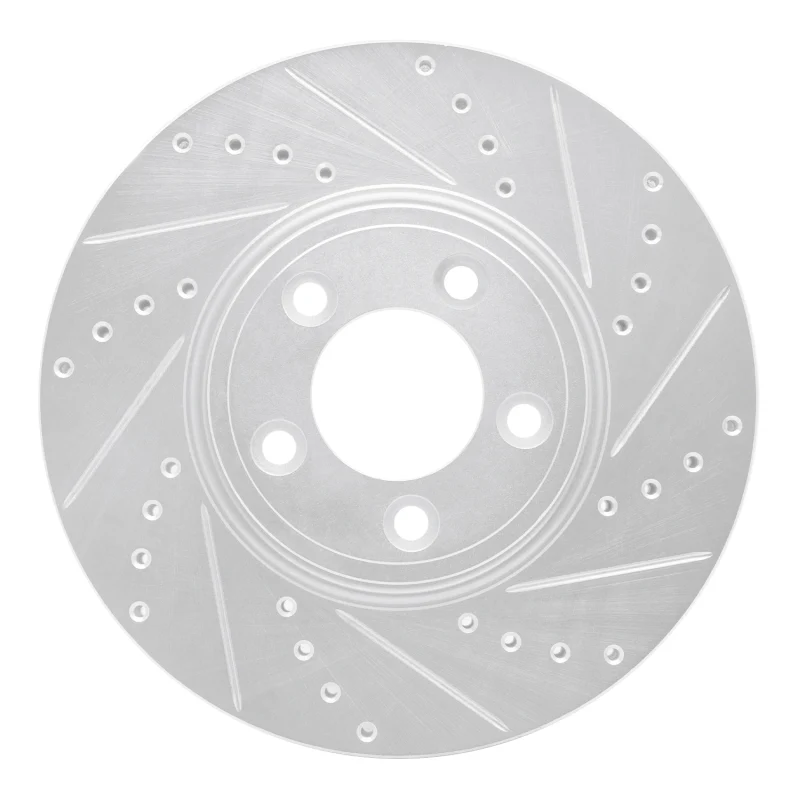 R1 06-08 Jaguar S-Type Front Right Drilled & Slotted Silver Brake Rotor