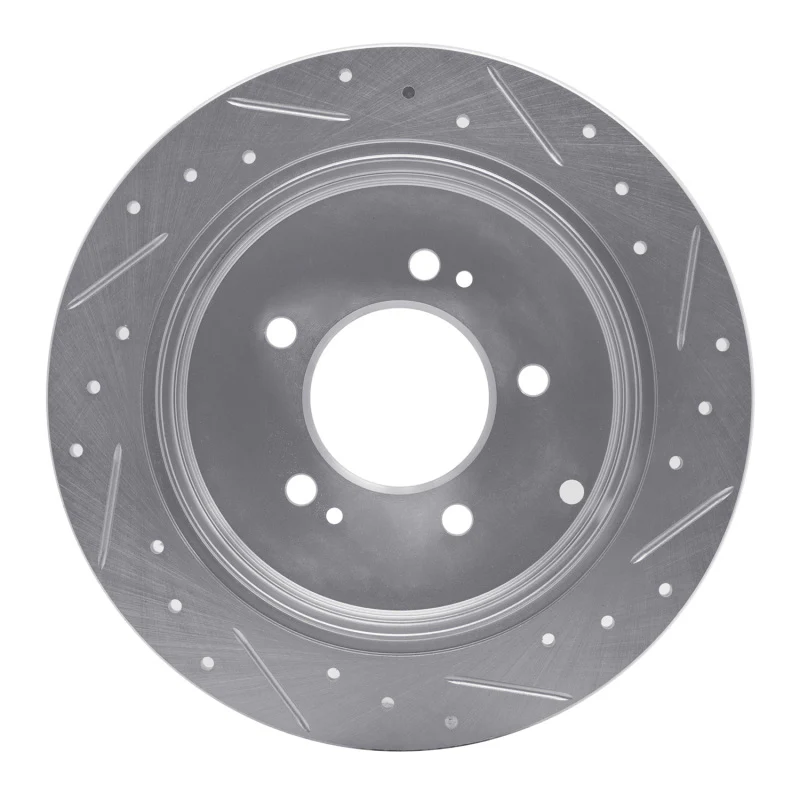 R1 06-09 Hyundai AZERA Rear Left Drilled & Slotted Silver Brake Rotor - Image 2