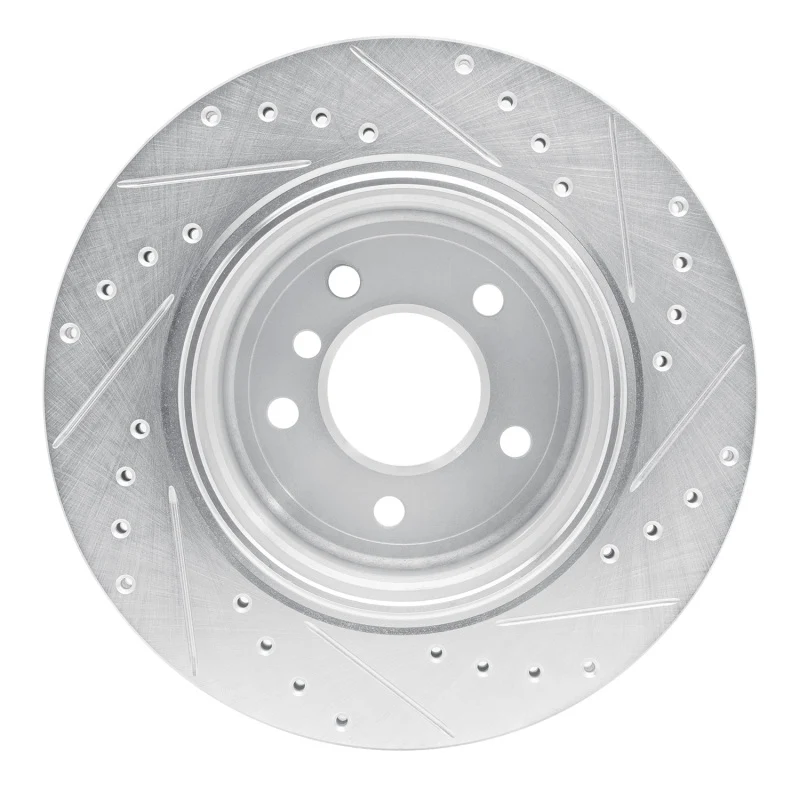 R1 06-10 BMW 530XI Rear Left Drilled & Slotted Silver Brake Rotor - Image 2