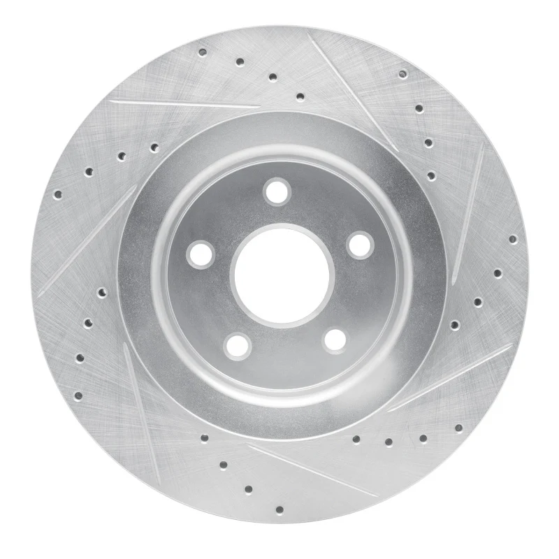 R1 06-10 Jeep Grand Cherokee Front Left Drilled & Slotted Silver Brake Rotor - Image 2