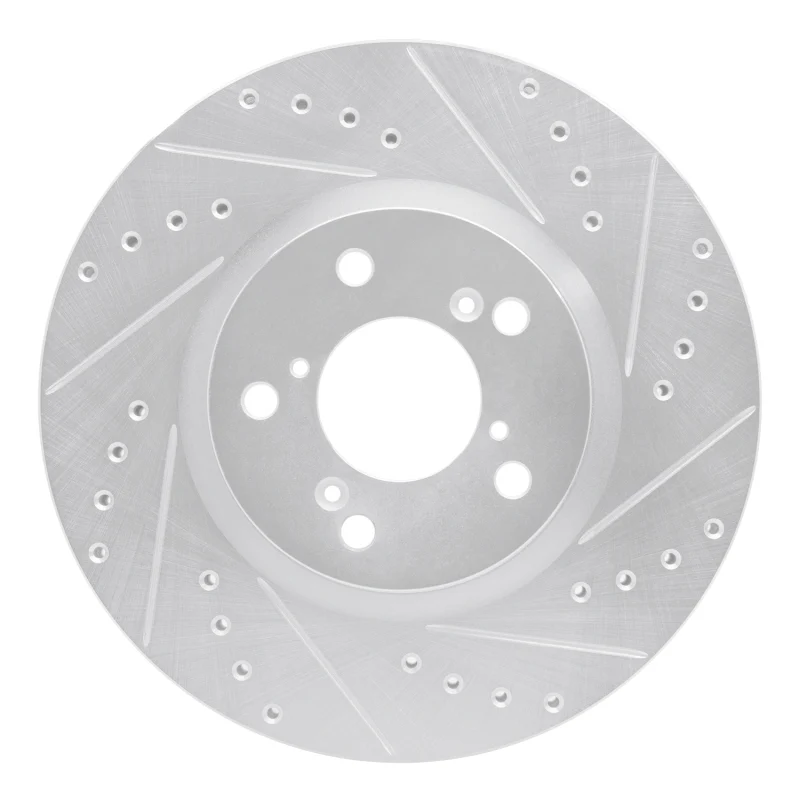 R1 06-14 Honda Ridgeline Front Right Drilled & Slotted Silver Brake Rotor