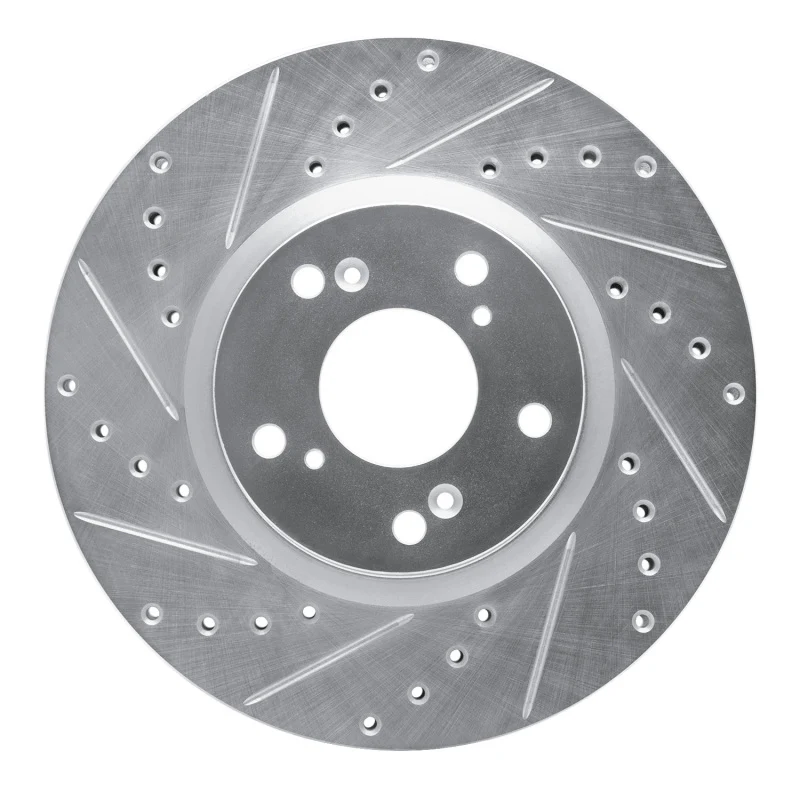 R1 06-15 Honda Civic Si Front Left Drilled & Slotted Silver Brake Rotor
