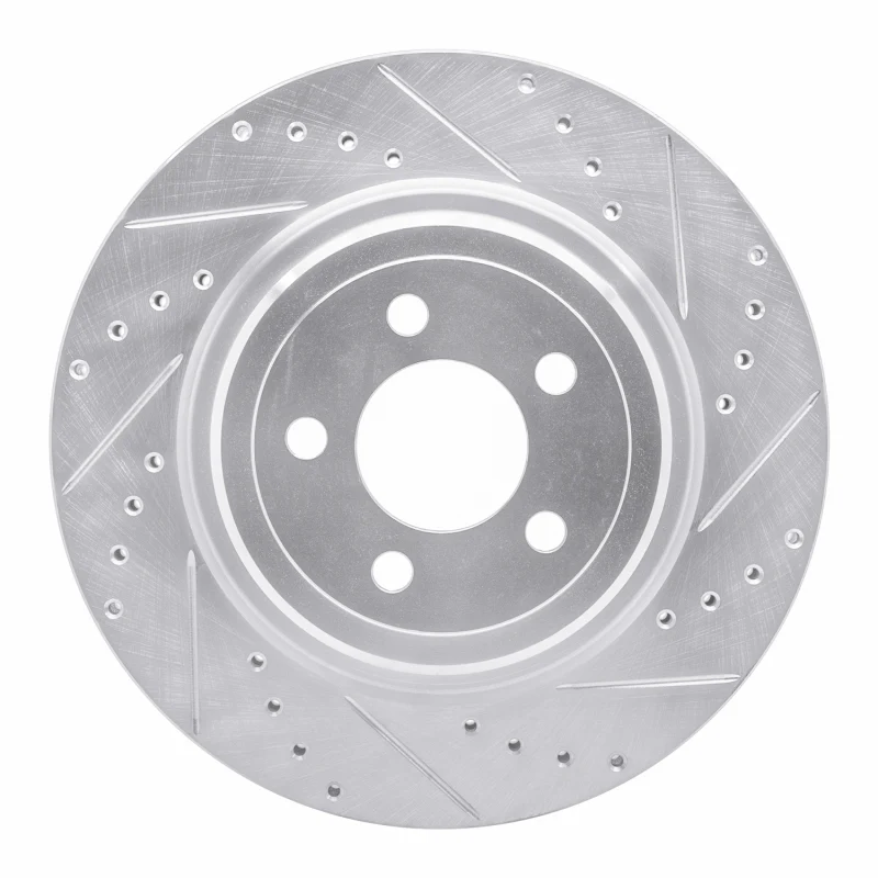 R1 06-23 Dodge Magnum Rear Right Drilled & Slotted Silver Brake Rotor