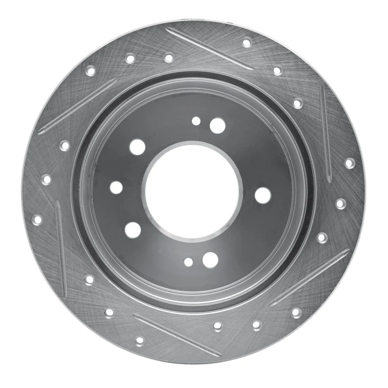 R1 07-10 Hyundai Elantra Rear Left Drilled & Slotted Silver Brake Rotor - Image 3