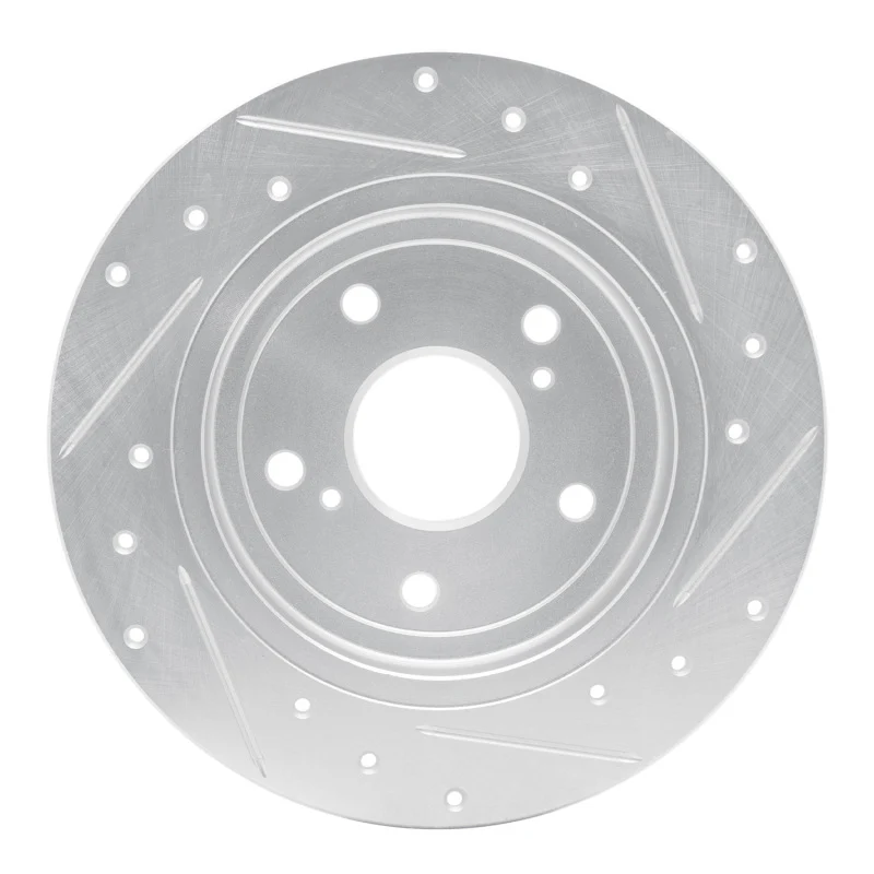 R1 07-14 Suzuki SX4 Rear Left Drilled & Slotted Silver Brake Rotor - Image 4