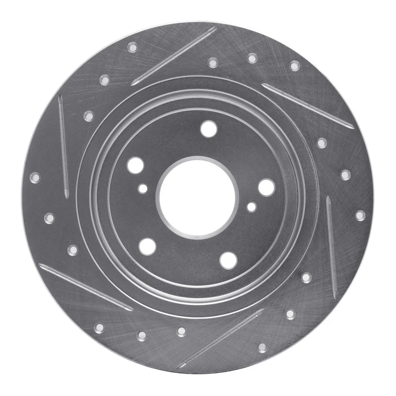 R1 07-14 Suzuki SX4 Rear Right Drilled & Slotted Silver Brake Rotor - Image 3
