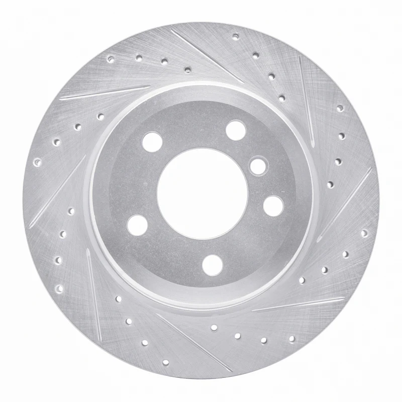 R1 07-19 BMW X6 Rear Right Drilled & Slotted Silver Brake Rotor