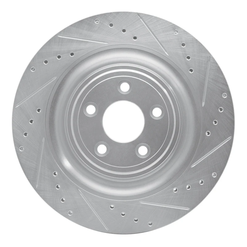 R1 08-09 Jaguar XKR Left Rear Drilled & Slotted Silver Brake Rotor