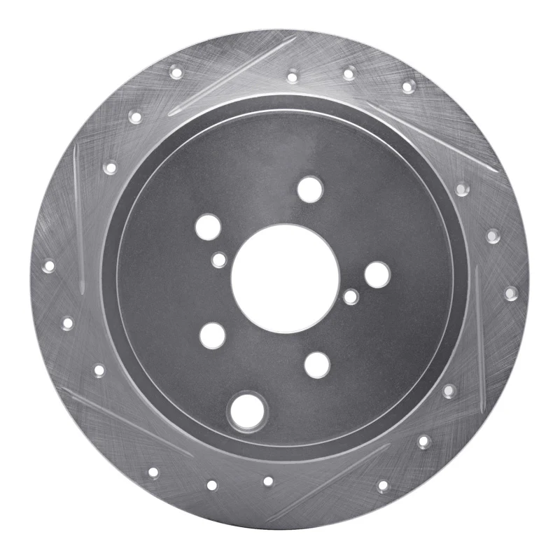 R1 08-15 Subaru Impreza Rear Left Drilled & Slotted Silver Brake Rotor