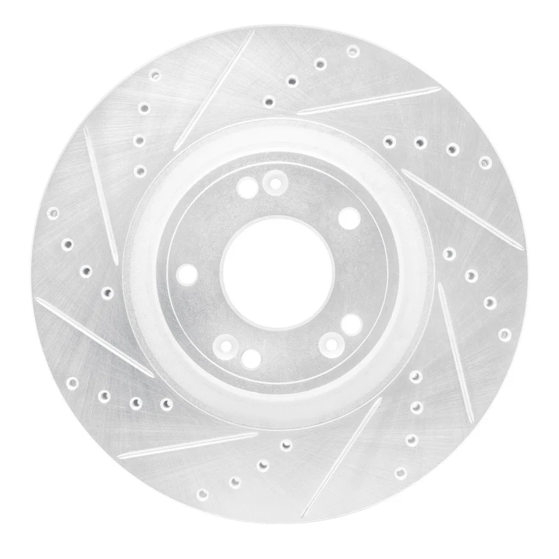 R1 09-14 Hyundai Genesis Sedan Front Left Drilled & Slotted Silver Brake Rotor