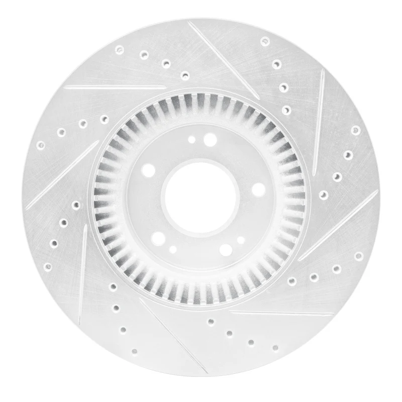 R1 09-14 Hyundai Genesis Sedan Front Left Drilled & Slotted Silver Brake Rotor - Image 2