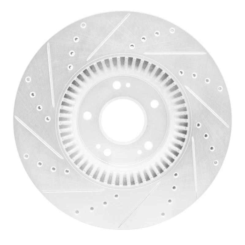 R1 09-14 Hyundai Genesis Sedan Front Right Drilled & Slotted Silver Brake Rotor - Image 4