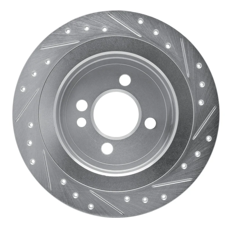 R1 09-14 Mini Cooper Clubman Rear Left Drilled & Slotted Silver Brake Rotor - Image 3