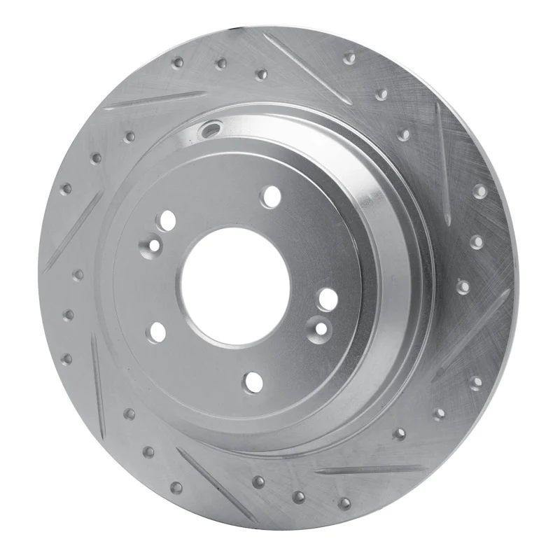 R1 09-20 Genesis G80 Rear Right Drilled & Slotted Silver Brake Rotor - Image 2