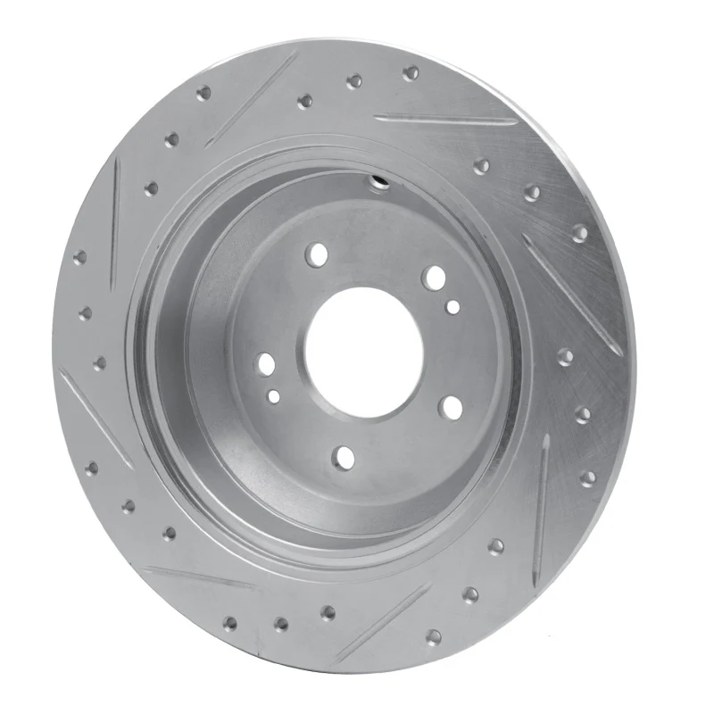 R1 09-20 Genesis G80 Rear Right Drilled & Slotted Silver Brake Rotor - Image 4