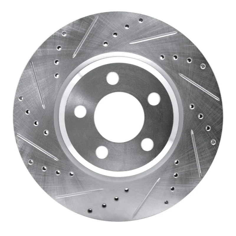 R1 09-23 Dodge Challenger Front Left Drilled & Slotted Silver Brake Rotor
