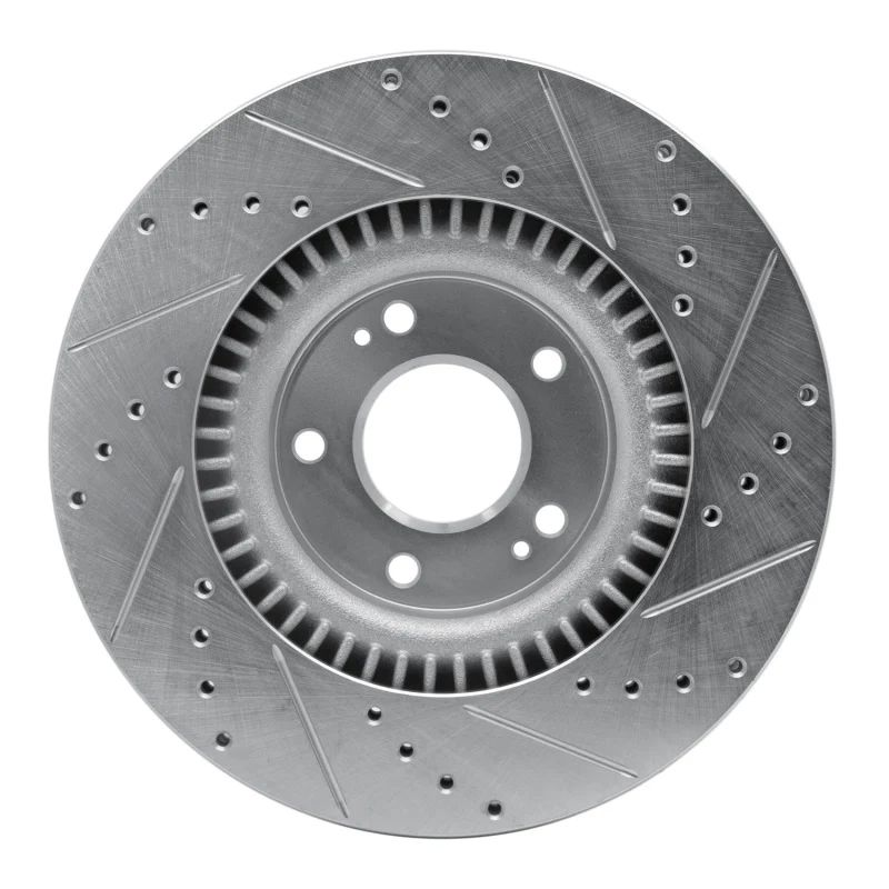 R1 10-16 Hyundai Genesis Coupe Front Left Drilled & Slotted Silver Brake Rotor - Image 4