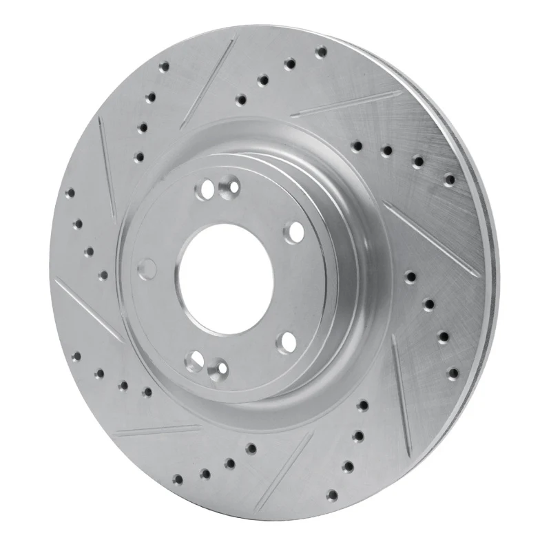 R1 10-16 Hyundai Genesis Coupe Front Left Drilled & Slotted Silver Brake Rotor - Image 5