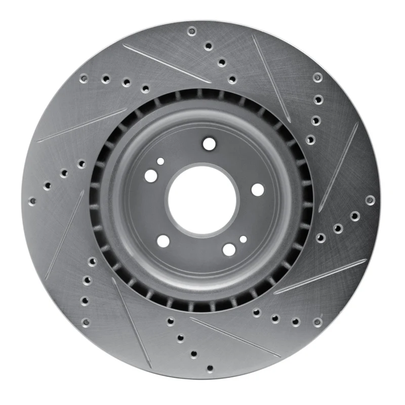 R1 10-16 Hyundai Genesis Coupe Front Left Drilled & Slotted Silver Brake Rotor - Image 2
