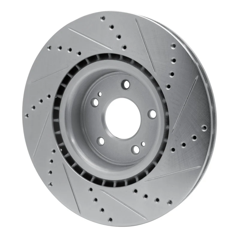 R1 10-16 Hyundai Genesis Coupe Front Left Drilled & Slotted Silver Brake Rotor - Image 3