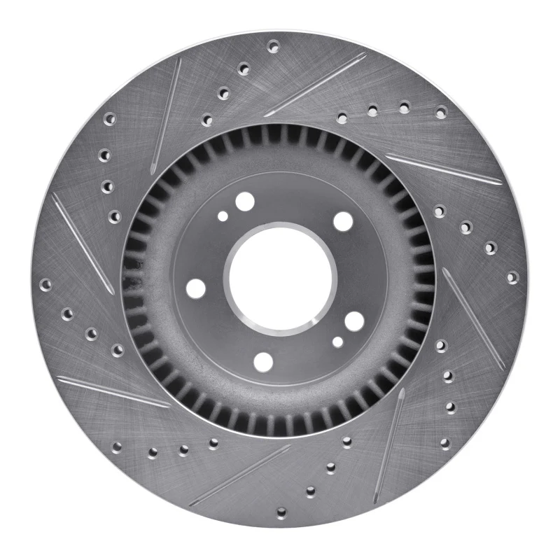 R1 10-16 Hyundai Genesis Coupe Front Right Drilled & Slotted Silver Brake Rotor - Image 4