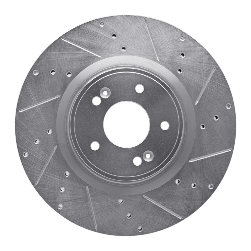 R1 10-16 Hyundai Genesis Coupe Front Right Drilled & Slotted Silver Brake Rotor