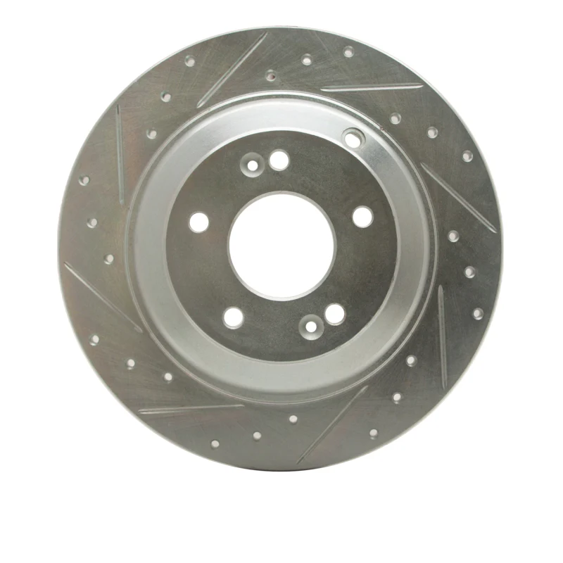 R1 10-16 Hyundai Genesis Coupe Rear Left Drilled & Slotted Silver Brake Rotor