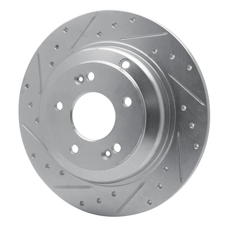 R1 10-16 Hyundai Genesis Coupe Rear Left Drilled & Slotted Silver Brake Rotor - Image 5