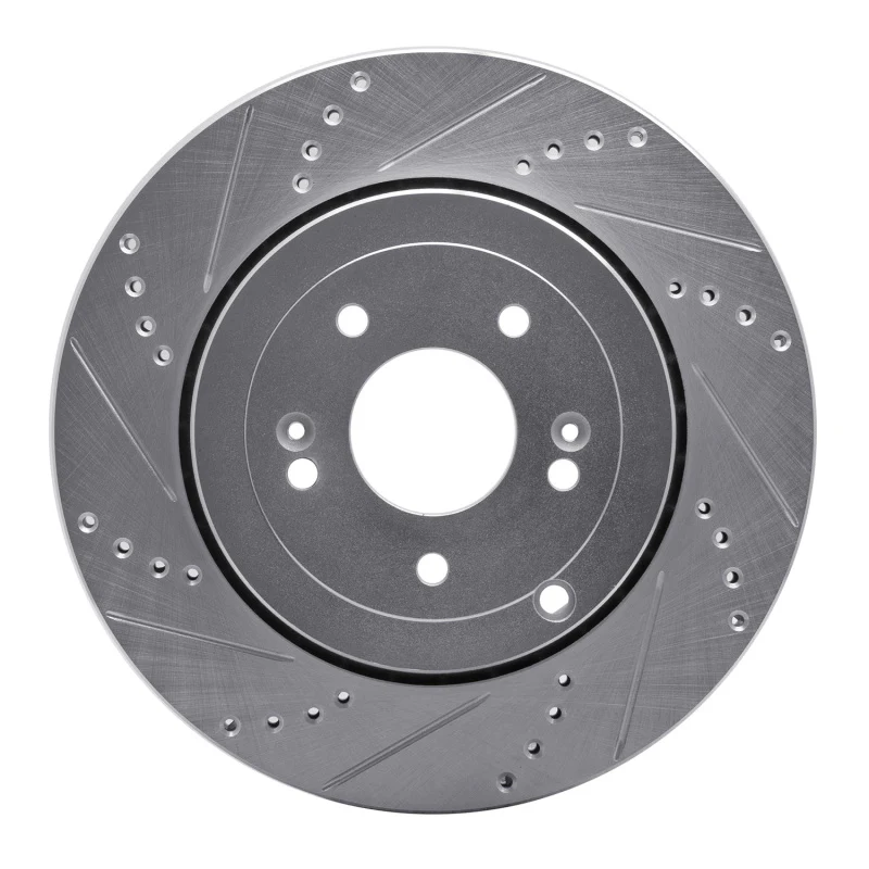 R1 10-16 Hyundai Genesis Coupe Rear Left Drilled & Slotted Silver Brake Rotor
