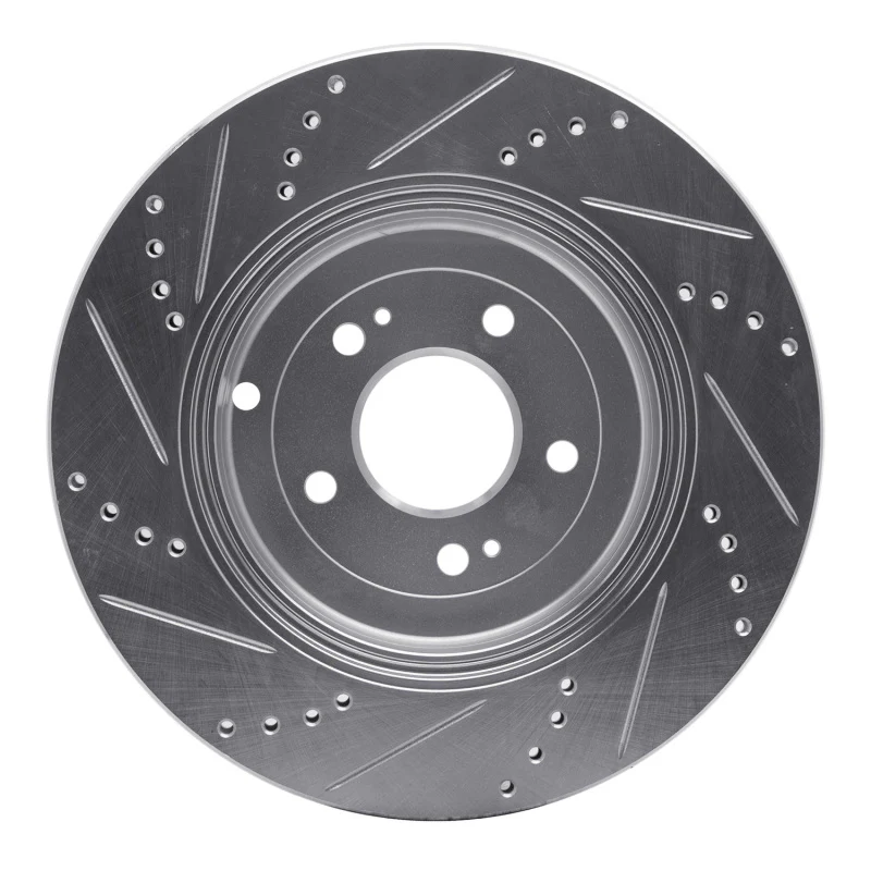 R1 10-16 Hyundai Genesis Coupe Rear Right Drilled & Slotted Silver Brake Rotor - Image 3